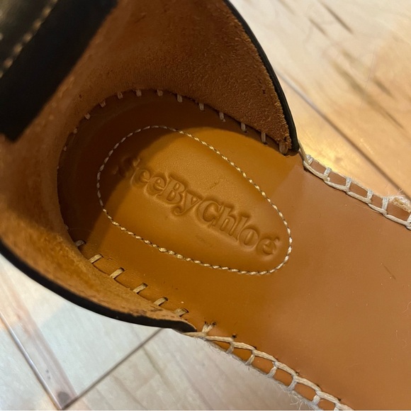 See by Chloe Glyn Platform Espadrille Sandals Black Leather size 37 - Picture 8 of 10